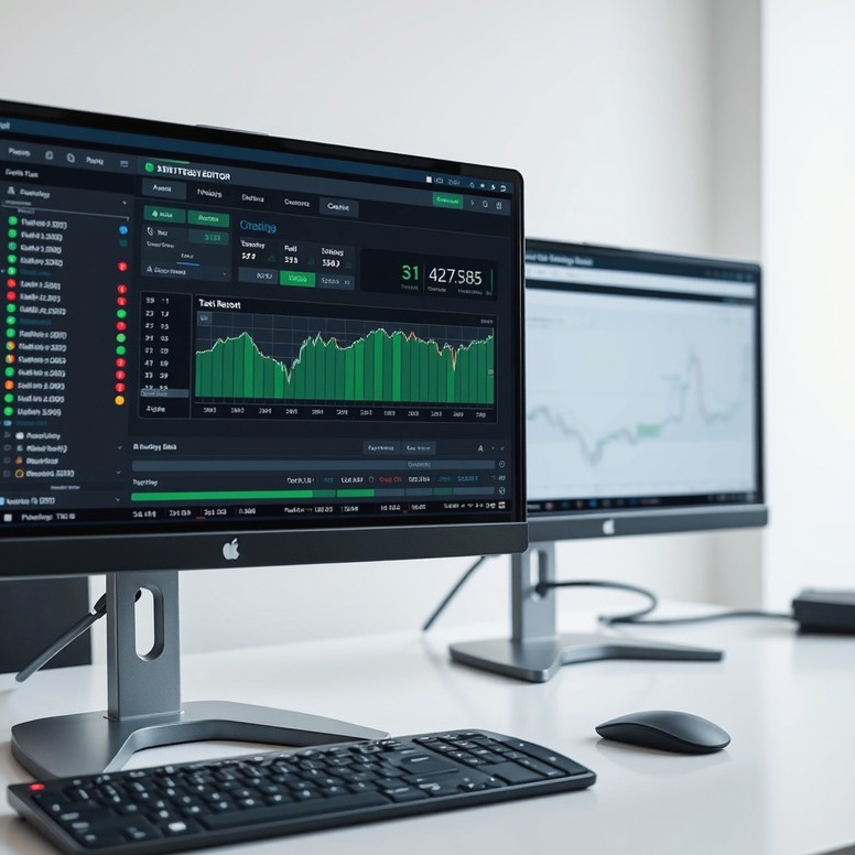 Strategy editor and test report on a software workspace